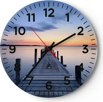 Produktbild von Wanduhr - Rund - Glasuhr - Sonnenuntergang See Wasser Brücke - 30x30cm - Schleichendes Uhrwerk - Lautlos - zum Aufhängen bereit - Dekoration Modern - Wanddekoration aus Glas - C4AR30x30-2508