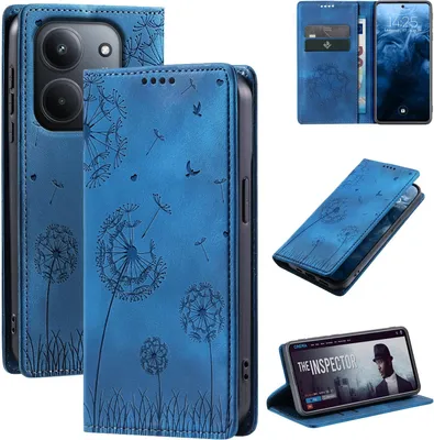 Produktbild von Handyhülle für Xiaomi Redmi 15C RFID Schutz Klapphülle Case Cover Design Blume Pusteblume Schutzhülle Farbe: Blau