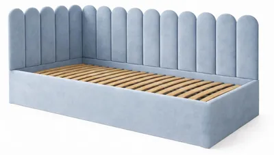Obrázek produktu pro Dětská postel JUNIOR 120x200, nástěnné panely, modrá barva, samet, úložný prostor