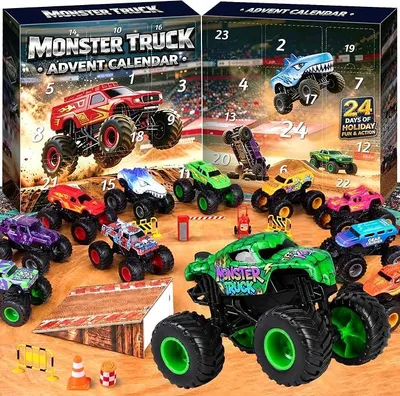 Imagen del producto de Calendario de Adviento de Camiones Monstruo 2026 para niños y niñas, set de camiones a escala 1:64