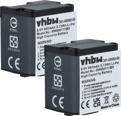 Produktbild von vhbw 2x Akku Ersatz für Garmin 010-01363-10, 010-12256-01, 361-00080-00, GMICP902624 für Videokamera Camcorder (980 mAh, 3,8 V, Li-Polymer)