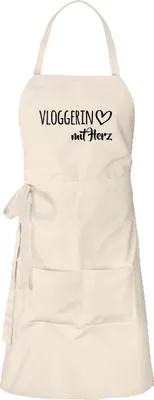 Produktbild von Huuraa Schürze Vloggerin mit Herz Natur mit Taschen Baumwolle Kochschürze Geschenkidee