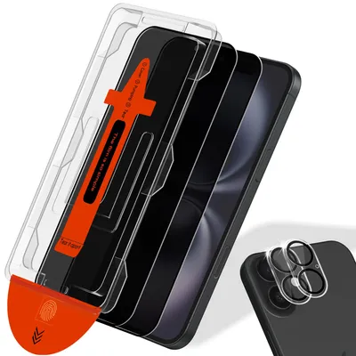 Obrázek produktu pro 2-balení iPhone 16 Ochranné sklo na displej Privacy & 2-balení ochrana objektivu - Tvrzené sklo | [Automatická instalace] - Bez bublin