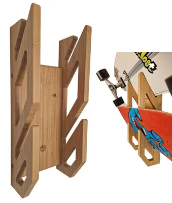 Image de Support mural en bambou pour 2 planches de skateboard