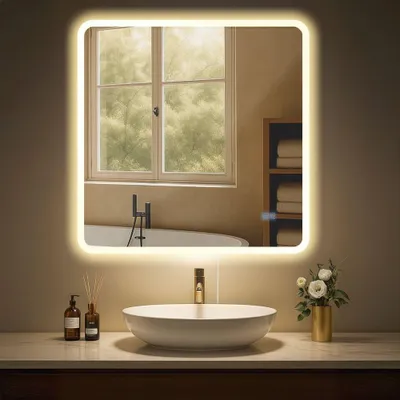 Image de Miroir de salle de bain LED 80 x 80 cm - miroir mural - éclairage variable et fonction anti-condensation