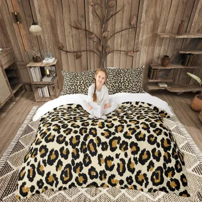 Immagine prodotto di Omgoods - Set di lenzuola e copripiumino con motivo leopardo elegante - Letto matrimoniale