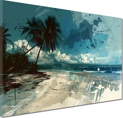Produktbild von Abstrakt Strand Palmen & Meer Wandbild Leinwandbild Kunstdruck XL Wanddeko: 120x80x4cm