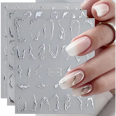 Produktbild von Nagelsticker Marmor Linie 9 Blatt Selbstklebend Silber Bunt Nail Art Dekoration Zubehör