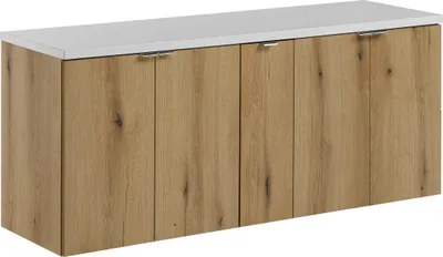 Productafbeelding van Badkamermeubel 140 cm, eikenhout met wit bovenblad - onderkast met 4 deuren
