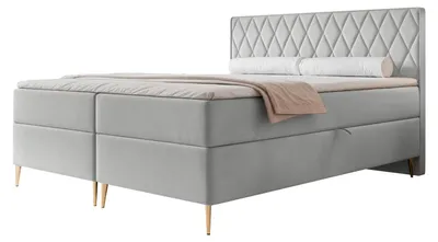 Produktbild von Boxspringbett PONTI II 140x200 Rautensteppung Bettkasten Bonellmatratze Samt Taubengrau