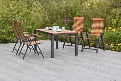 Produktbild von Merxx Gartenmöbel Set Athos 5tlg., 4 Klappseesl, Ausziehtisch 150 (200) x 90 cm - Aluminium/Akazie