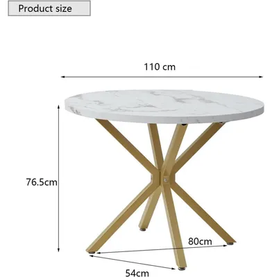 Obrázok produktu pre Okrúhly jedálenský stôl, priemer 100 cm, s doskou z MDF vo farbe biela a zlatá, s kovovými nohami
