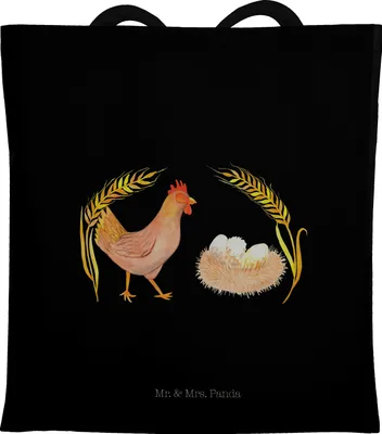 Produktbild von Mr. & Mrs. Panda Jutebeutel Huhn Stolz - Schwarz - Geschenk, Schultasche, Hof, Spruch, Büchertasche, Henne, Shopping Tasche, Bauernhof, Schwangerschaft, Hahn, Geburt