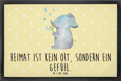 Produktbild von Mr. & Mrs. Panda fußmatte Elefant Seifenblasen 60 x 90 cm - Gelb Pastell - Geschenk, Schmutzfangmatte, Elefanten, Heimat, Lustige Sprüche, Fußabtreter, Schmutzmatte