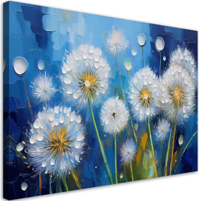 Produktbild von Leinwandbild Löwenzahn Pflanzen Blumen auf beigem Hintergrund 90x60 Feeby Blau bild für die wand bereit zum aufhängen