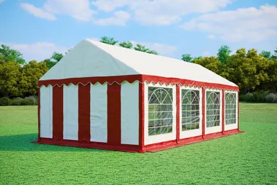 Produktbild von Partyzelt 4x8m - PVC Premium Feuerfest - Rot und Weiß