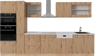 Immagine prodotto di Cucina componibile Vicco R-Line Rovere artigianale/rovere Goldkraft 350 cm con armadio alto, PL Marmo, Model 49353