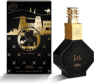 A product shot of a perfume bottle and its packaging.