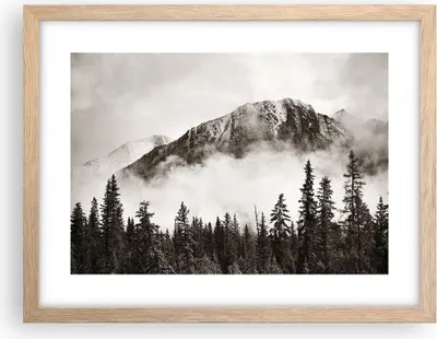 Produktbild von Gerahmtes Poster - Rahmen in heller Eiche - Nebel Berg Wald - 40x30 cm - Wand Bild - Wanddeko - Wandbilder - Kunstposter - Wandposter - Bilderrahmen - Bilder - Kunstdruck - P2NAA40x30-4936