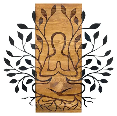 Wandaccessoire Holz Schwarz/Walnuss 58x57,5 cm Metallrahmen Massivholz