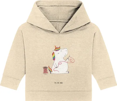 Produktbild von Mr. & Mrs. Panda Organic Baby Hoodie Einhorn Näherin 12. - 18. Monat - Natural Raw - Geschenk, Kapuzensweatshirt, Einhörner, Kapuzenshirt, Stricken, Häkeln, Unicorn