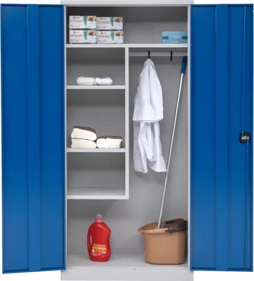 Produktbild von Putzmittelschrank, 92x195x42cm, grau/blau
