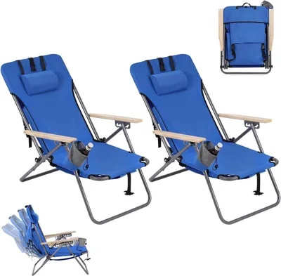 Produktbild von WOLTU 2 x Campingstuhl, 4-stufig verstellbar, Angelstuhl, Kopfstütze, Blau
