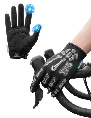 Produktbild von ROCKBROS Fahrradhandschuhe Herren Damen mit SBR-Polsterung rutschfest Touchscreen Skeleton für MTB E-Bike Rennrad Schwarz XL