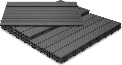 Produktbild von Eikuavons Terrassenfliesen 12 Stück Holzfliesen Balkon 30x60cm, WPC Fliesen Wasserfilterbar Terrassen Garten, Anthrazit