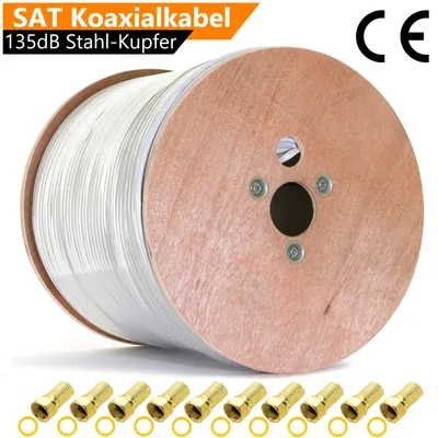 Produktbild von ORSEM 500m Koaxialkabel > 135dB Sat Antennenkabel 5-Fach Stahl Kupfer Brandschutz Satellitenkabel Internet Router Digital TV Koax Kabel 4K 8K UHD Weiß