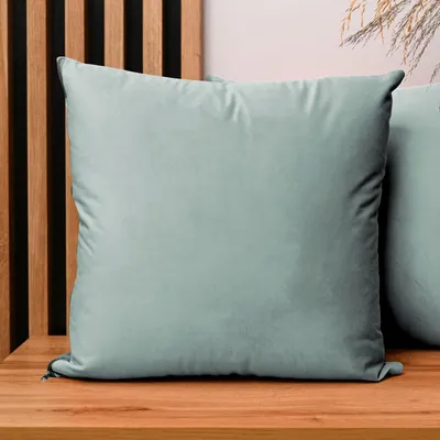 Produktbild von MG Design 2er Set Kissenbezüge 45 x 45 cm in Blau - mit Reißverschluss, samtig-weich mit dezentem Schimmer, pflegeleicht & langlebig