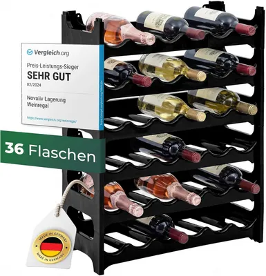 Produktbild von Flaschenregal für 36 Flaschen aus Kunststoff – Erweiterbar – Weinkühler – Stapelbar – Schwarz – Getränkeregal – Flaschenregalsystem