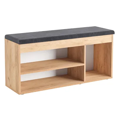 Produktbild von KOMTO Schuhbank mit Sitzfläche - Schuhregal Bank mit Stauraum Schuhschrank mit Sitzbank Flur Bank Garderobenbank Sofia 100 x 48 x 32 cm Honig