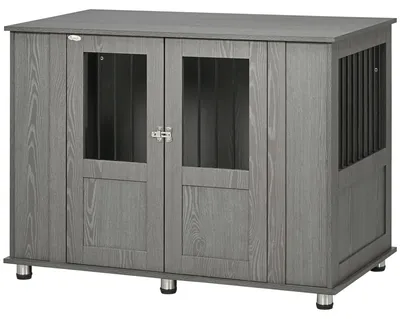 Produktbild von PawHut Hundekäfig Haustierkäfig Hundehütte mit Schloss, Magnettür, Fenster, Grau