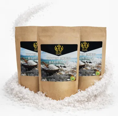 Produktbild von HAF – Totes Meer Badesalz (3 x 1 kg Beutel) – Naturreines Meersalz aus Jordanien. Für trockene Haut & Gesicht | Für guten Schlaf & zur Körperpflege