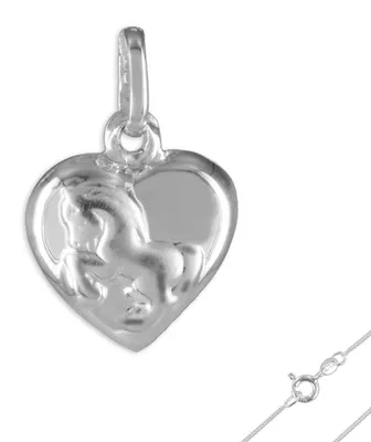 Produktbild von Kinderkette Silber Kinder Kette Herz mit Pferd Anhänger Kinderschmuck