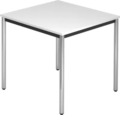 Produktbild von bümö Besprechungstisch Serie-D - Nachbildung: Weiß, Größe:  80x80 cm, tischfuss: Rundrohr verchromt