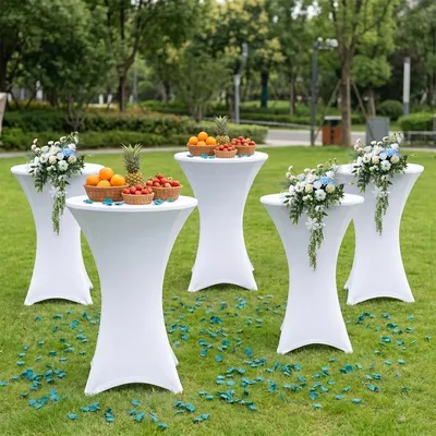 Immagine prodotto di Vigevee 5× Copritavolo da bar elasticizzato bianco, ø 80×110 cm