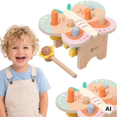 Productafbeelding van Classic World Montessori Pastel Vlinderhamer Met Hamer 8 St.