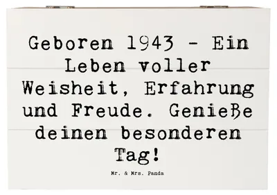 Produktbild von Mr. & Mrs. Panda Box Spruch 1943 Geburtstag 22 x 15 cm - Weiß - Geschenk, Happy Birthday, Geburtstagsgeschenk, Geburtsjahr, schmuckbox, Leben voller Weisheit, Glückwunsch