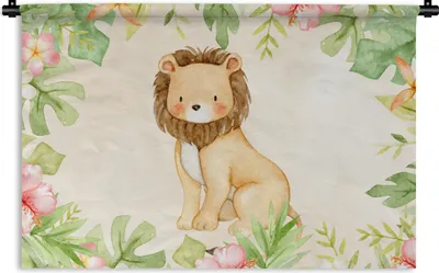 Produktbild von MuchoWow® Wandteppich Wandbehang Löwe - Dschungel - Aquarell 60x40 cm Tapisserie Dekoration Wandtuch - Wanddekorationen