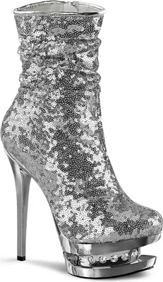 Produktbild von BLONDIE-R-1009 Pleaser High-Heels Rüschen Stiefeletten silber Chrom Pailletten Strass