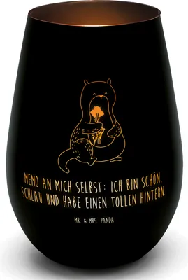 Produktbild von Mr. & Mrs. Panda Laterne Otter Blumenstrauß - Schwarz - Geschenk, Kerzenhalter, Achtsamkeit, Positiv, Süß, licht deko, Windlicht Glas, Seeotter, Teelichthalter