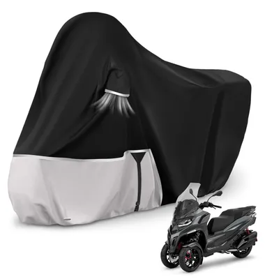 Produktbild von Outdoor-Motorradabdeckung, passend für Piaggio MP3 400/500 (ohne Topcase), wasser- und winterfest, aus 420D Oxford-Gewebe.