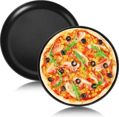 Produktbild von Runde Pizza-Teller-Set aus Edelstahl, 26 cm, antiaanbakbeschichtung, backen und servieren, gesund, nachhaltig, einfach zu reinigen