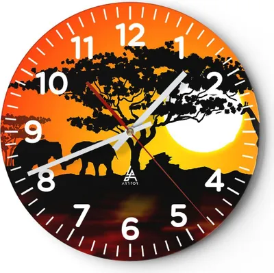 Produktbild von Wanduhr - Rund - Glasuhr - Tiere Safari Savanne Giraffe - 40x40cm - Schleichendes Uhrwerk - Lautlos - zum Aufhängen bereit - Dekoration Modern - Wanddekoration aus Glas - C4AR40x40-0539