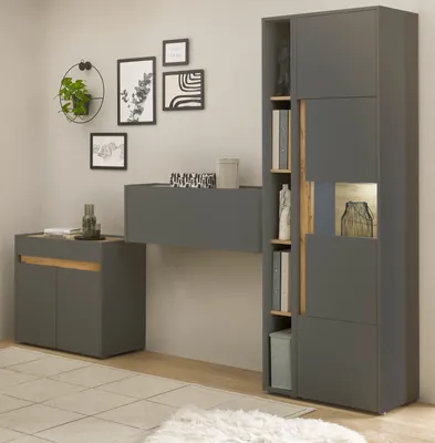 Produktbild von Büromöbel Set Center in grau matt und Wotan Eiche Aktenschrank, Sekretär