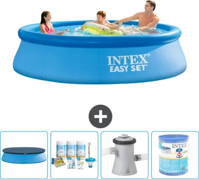 Produktbild von Intex runder aufblasbarer Easy Set-Pool – 305 x 76 cm – Blau – im Lieferumfang enthalten Abdeckung - Wartungspaket - Filterpumpe für Schwimmbad - Filter