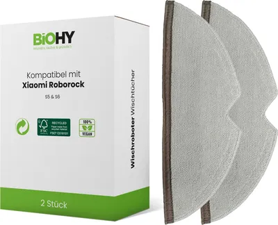 Produktbild von BiOHY Mikrofaser Wischtücher für Roborock Wischroboter, Roborock S8 / S7 / S7+/ S7 Maxv Ultra / Pro Ultra / S6 & S5, Bodenwischer Ersatzteile, Zubehör – S5 & S6 / 2er-Set
