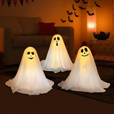 Productafbeelding van Lantaarns Halloween decoratie spoken geesten - Set van 3 - Lichtgevende Halloween feestdecoratie voor tuin - Terrasse